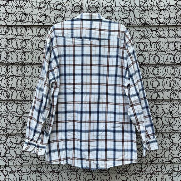 Vintage 90s Panhandle Slim Red Blue White Plaid Check Long Sleeve Western Shirt - Picture 5 of 5